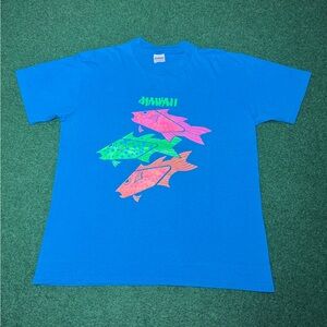 Vintage 80s 90s Hawaii Fish Print Retro Colorful Large Stedman Tropical T Shirt